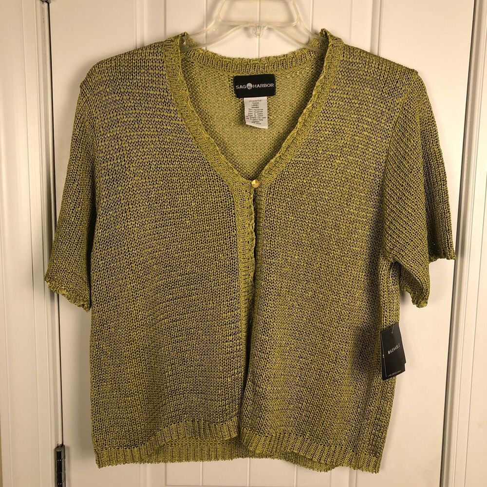 VTG Y2K Sag‎ Harbor Shrug Cardigan Top Sweater Lime Green Chartreuse Cottage 90s